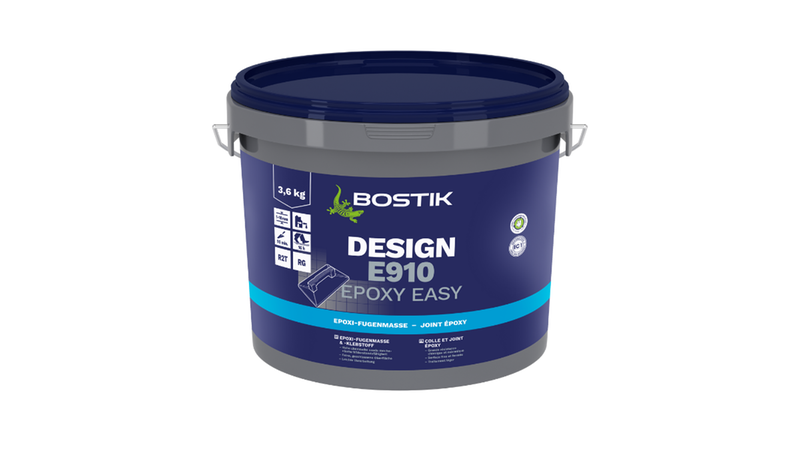 Ein Eimer Bostik Design E910 Epoxy Easy, ein hochwertiges Epoxidharz für Fugen.