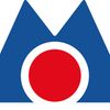 Ein stilisiertes Logo mit einem blauen M und einem roten Kreis in der Mitte.