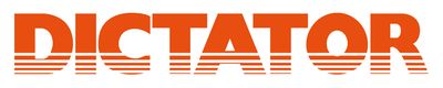 Ein Logo mit dem Schriftzug "DICTATOR" in orangefarbener Schrift auf weißem Hintergrund.