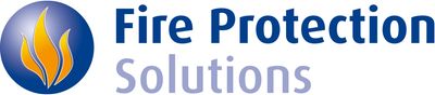 Ein Logo mit einer stilisierten Flamme und dem Text "Fire Protection Solutions".