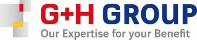 Das Bild zeigt das Logo der G+H Group mit dem Slogan "Our Expertise for your Benefit".
