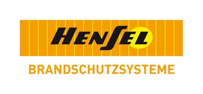 Das Bild zeigt das Logo von Hensel Brandschutzsysteme mit einem gelben Hintergrund und schwarzem Text.