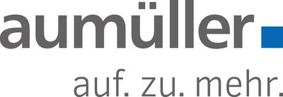 Das Bild zeigt das Logo von Aumüller mit dem Slogan "auf. zu. mehr."