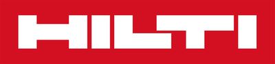 Das Bild zeigt das Logo der Marke Hilti auf rotem Hintergrund.