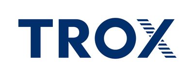 Logo der Firma TROX in blauer Schrift auf weißem Hintergrund.
