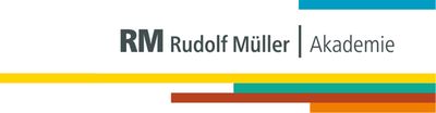 Das Logo der Rudolf Müller Akademie mit farbigen Linien und Schriftzug.