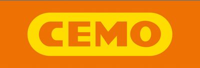 Das Bild zeigt das Logo von CEMO auf einem orangefarbenen Hintergrund.
