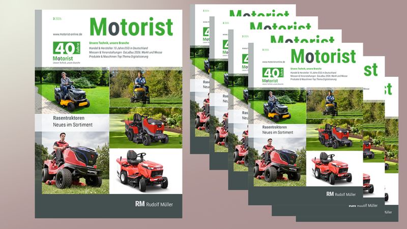 Das Bild zeigt das Cover des Magazins "Motorist", das verschiedene Rasentraktoren präsentiert.