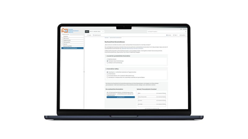 Die Anwendung Nachweisfreie Konstruktionen aus dem Dachdecker Regelwerk in einem Laptop Mockup