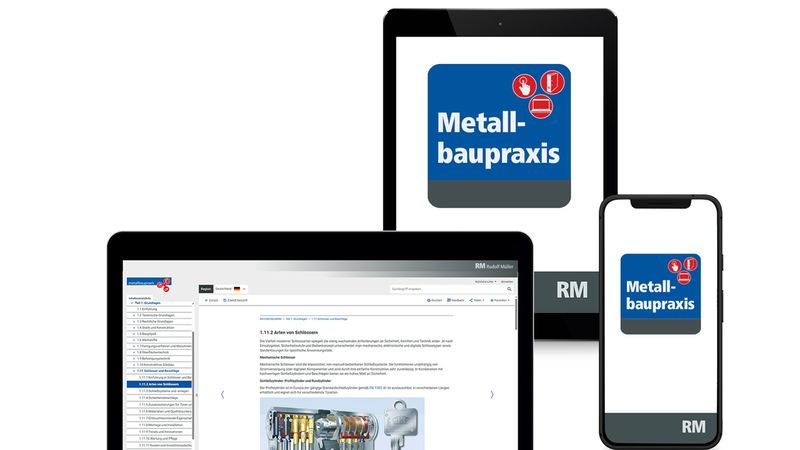 Digitale Publikation der Metallbaupraxis auf Laptop, Tablet und Smartphone.