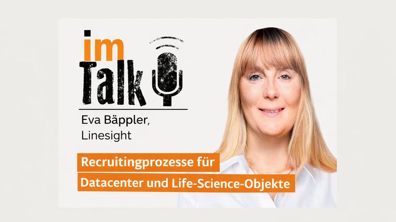 Podcast-Cover mit dem Titel "im Talk" und dem Thema Recruitingprozesse für Datacenter und Life-Science-Objekte.