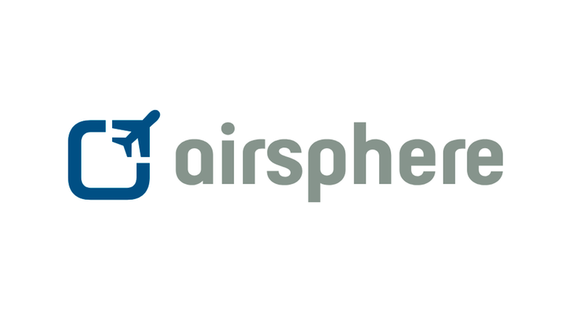 Das Bild zeigt das Logo von Airsphere mit einem stilisierten Flugzeugsymbol.