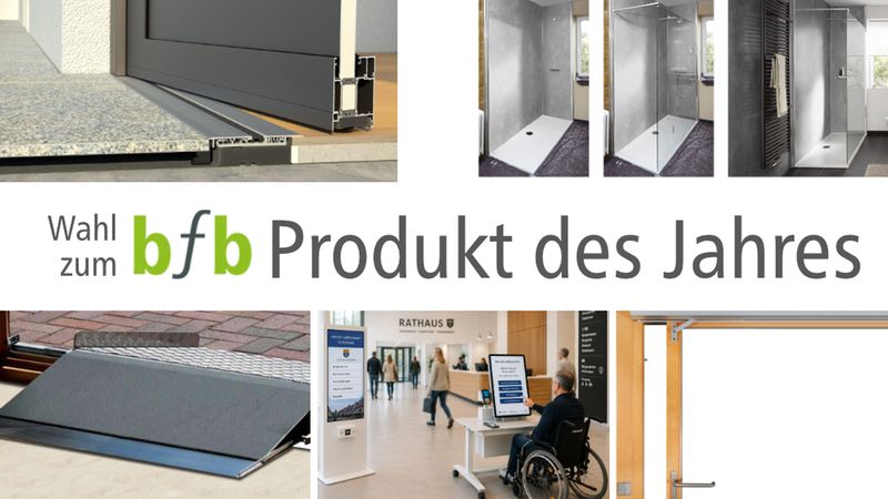 Collage mit dem Schwerpunkt barrierefreie Produkte (bfb Produkt des Jahres).