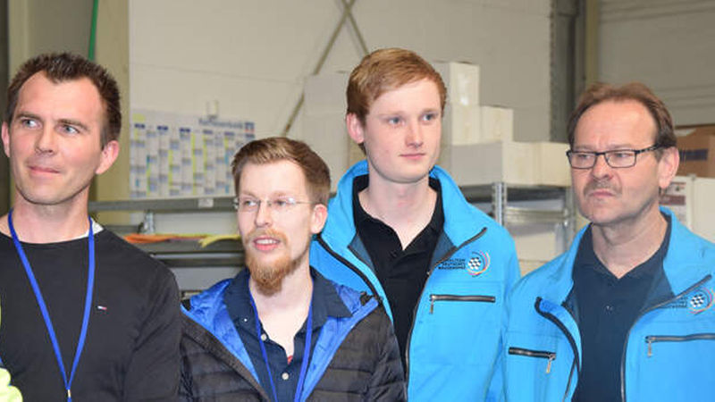 Diverse Medaillenträger unter sich: Guido Gersbach, Björn Bohmfalk, Tim Welberg und Bundestrainer Filkon (von links)