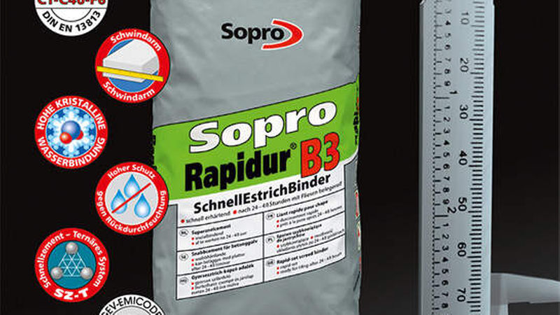 3. Platz Kategorie Untergründe/Abdichtungen: „Rapidur® B3 SchnellEstrichBinder“ von Sopro