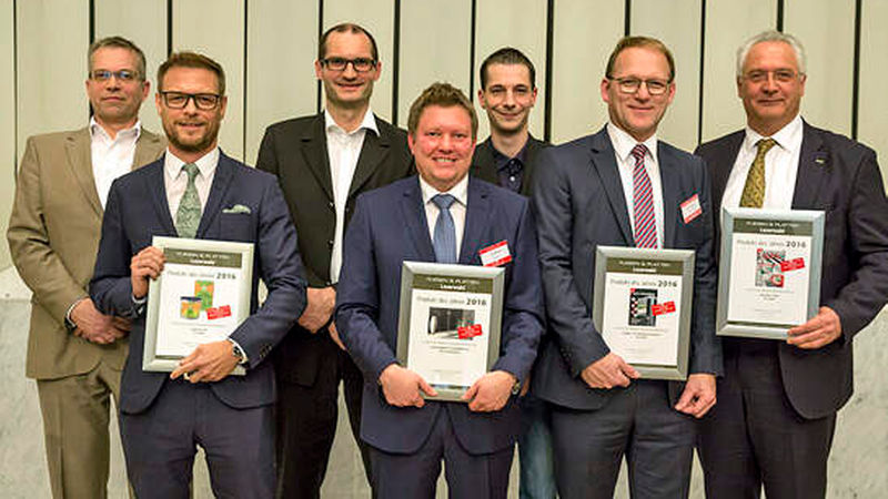 Bekannte Gesichter bei den drei Erstplatzierten der Kategorie Untergründe/Abdichtungen (von links): Joachim Fülle, Leiter Anwendungstechnik &amp; Produktmanagement Codex, Mario Meuler, Geschäftsführer Codex, und Christian Sagmeister, Leiter Forschung &amp; Entwicklung Codex, Vertriebsleiter Marco Lutz und Gebietsverkaufsleiter West Sebastian Brenner (Lux Elements) sowie Mario Sommer und Andreas Wilbrand<br>                                