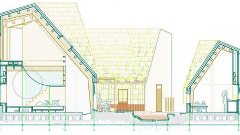 Kategorie Abschlussarbeit: Der Sieger –<br>In der Kategorie Projektabschluss für Architekturstudenten ging der erste Preis an Andrea Puebla Yubero von der CEU San Pablo Universität in Madrid, der mit einem „Zentrum für minderjährige unbegleitete Einwanderer“ die Jury überzeugte. Beeindruckt waren die Juroren von der Erfindung einer neuen Form des traditionellen mediterranen Innenhofhauses, in dem keramische Materialien mit Einfallsreichtum eingesetzt wurden. (Abb.: Andrea Puebla Yubero)<br>