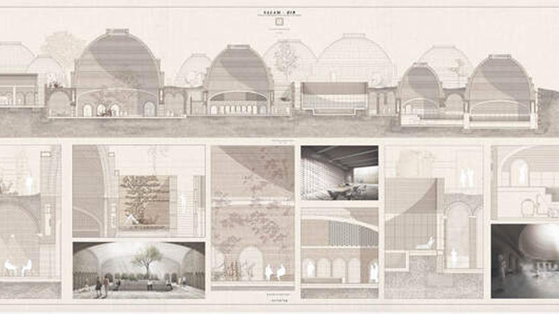 Kategorie Abschlussarbeit: Besondere Erwähnung I –<br>Besondere Erwähnung erhielt das Projekt „Salam Bir“ von Eduardo Casado López von der Madrid School of Architecture. Die Jury pries die Fähigkeit, eine neue Welt zu erschaffen: Eine utopische Vision der Realität, bei der keramische Materialien eine herausragende Rolle spielen. (Abb.: Eduardo Casado López)<br>