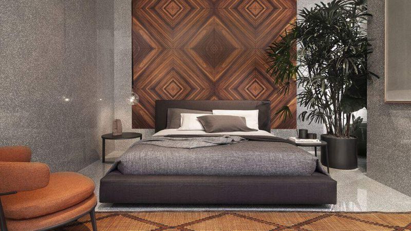 Die Holzoptik „Grand Wood Tarsia“ ist hier erstmals zu sehen. (Foto: Marazzi) 