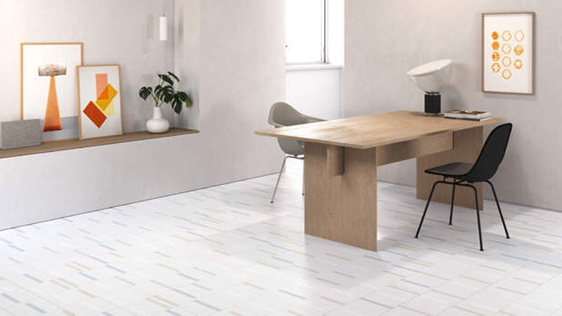 Plug &amp; Play, hier mit dem Muster auf der Grundlage von Planquadraten – „Twinkle White“ aus der Kollektion „Raw Color“ von Peronda. (Foto: Tile of Spain/Peronda)