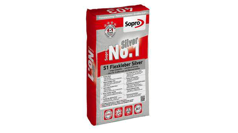 Platz 2 in der Kategorie Bauchemie und Untergründe: Sopro mit dem Flexkleber „Sopro‘s No. 1 Silver“ (Abb.: Sopro)
