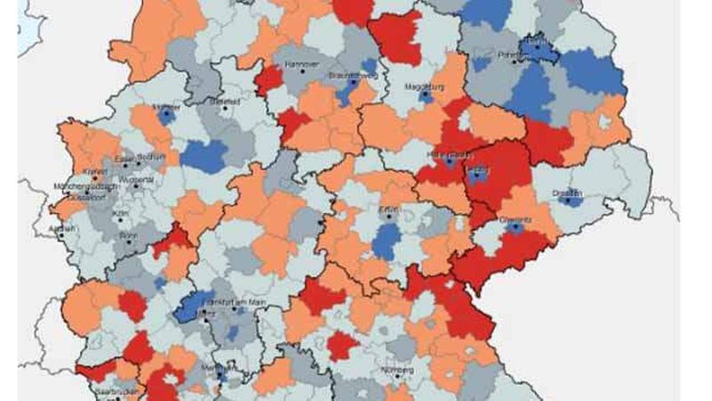 Flickenteppich: Der Marktaktive Leerstand entwickelt sich in Deutschland unterschiedlich stark (Quelle: CBRE-Empirica-Leerstandsindex)