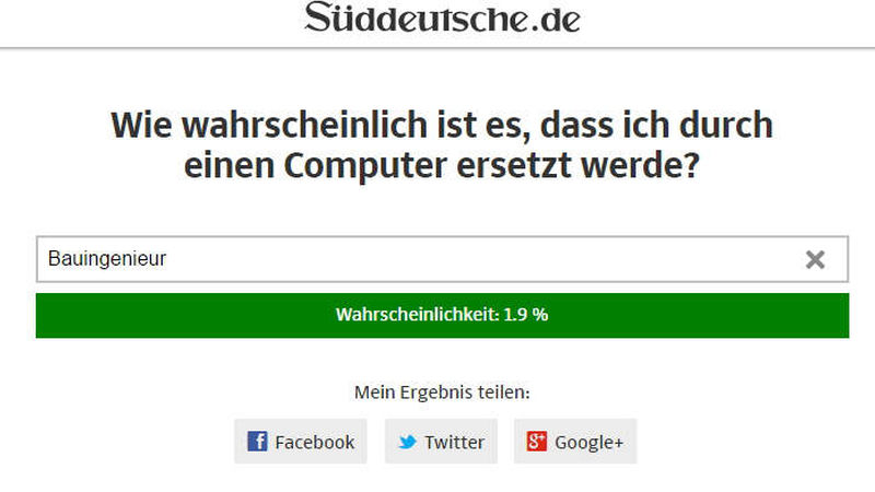 Eine Wahrscheinlichkeit von 1,9 Prozent - sicherer als der Bauingenieur kann ein Beruf vor der Computer-Konkurrenz wohl fast nicht sein (Foto: immobilienmanager/sueddeutsche.de)