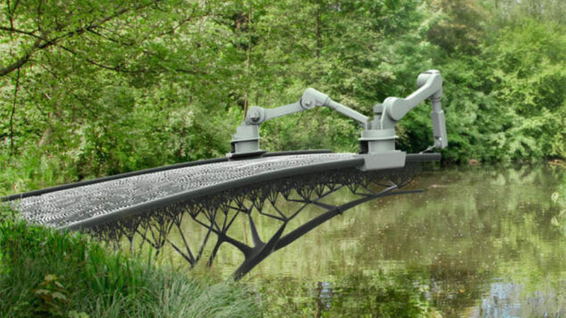 Diese Brücke aus Stahl druckt das niederländische Startup MX3D in Amsterdam. Designt wurde das Gebilde von Joris Laarman (Bild: MX3D)