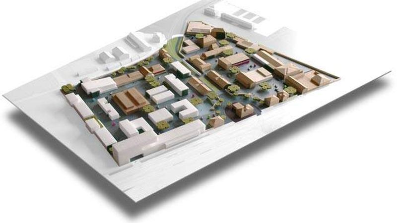 Die Entwicklung um den Alten Schlachthof im 3D-Modell (Bild: Stadt Karlsruhe)