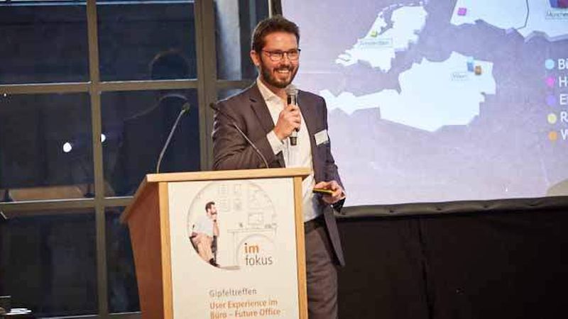 Christian Krauss (Art-Invest Real Estate) beim imfokus-Gipfeltreffen „User Experience im Büro – Future Office" (Foto: Axel Schulten/immobilienmanager)