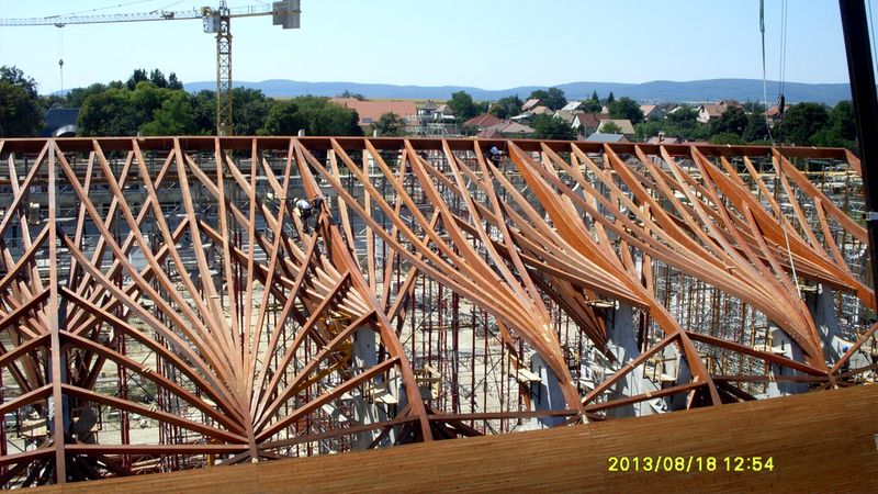 Fussballstadion Felcsút Rubner Holzbau Montage (10)