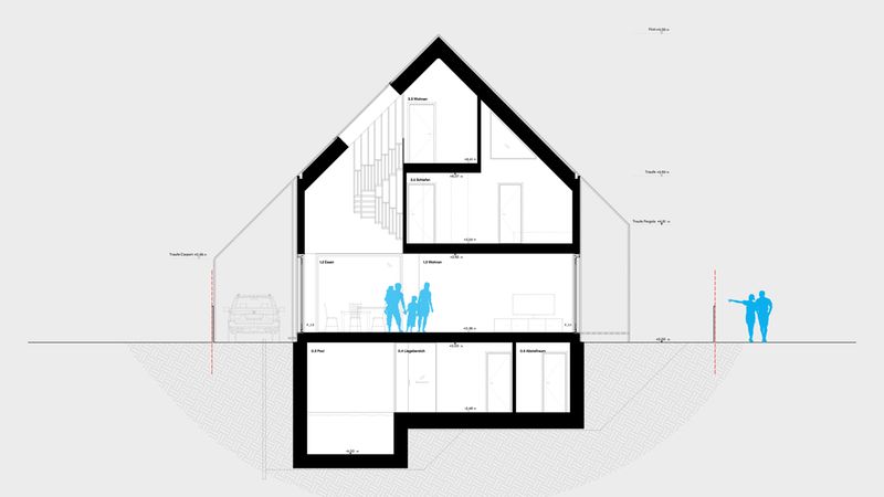 Schnitt E-E Pergolahaus rundzwei Architekten BDA Berlin