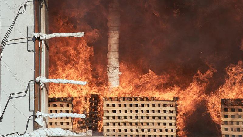 Auf dem Forschungscampus Garching der TUM wurden Großbrandversuche durchgeführt. Foto: Fabian Vogl / TUM