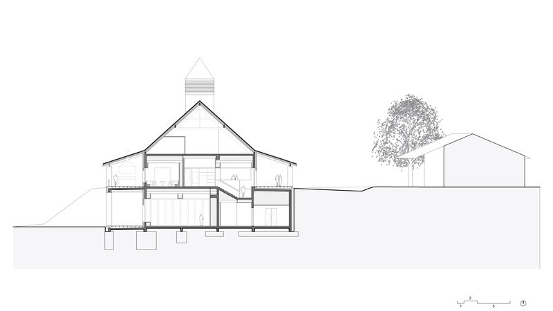 Clubhaus Golf Saint Apolliniare: Querschnitt. Foto: DeAarchitectes