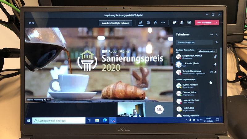 Sanierungspreis 2020 Jurysitzung. Digital tauschten sich die Jurymitglieder über die eingereichten Objekte der Handwerksunternehmen aus. 