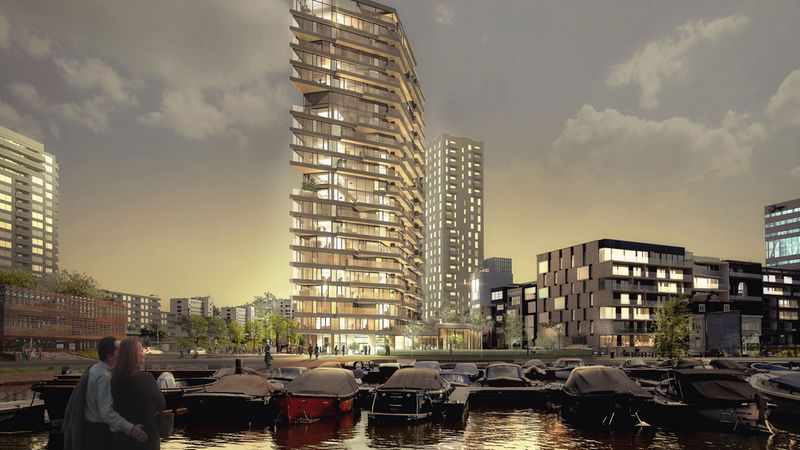 In Amsterdam entsteht das Wohngebäude „HAUT“. Die Verwendung von Holz macht es zu einem ökologisch wertvollen und ästhetisch ansprechenden Projekt.Foto: Zwartlicht / Team V Architecture