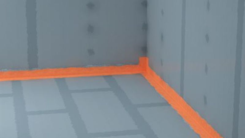 Die Anschlüsse und Fugen zwischen Boden und Wänden müssen auch bei den zementgebundenen Platten abgedichtet werden. Bleiben Sie hier unbedingt im System. (Bild: fermacell)