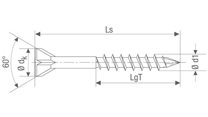 Der Senkkopf 60° bietet aufgrund des kleineren Winkels nicht ganz die Auszugswiderstand des Senkkopf 90°. Einsatz vorwiegend bei der Boden- oder Dielenverlegung. (Bild: Spax International)