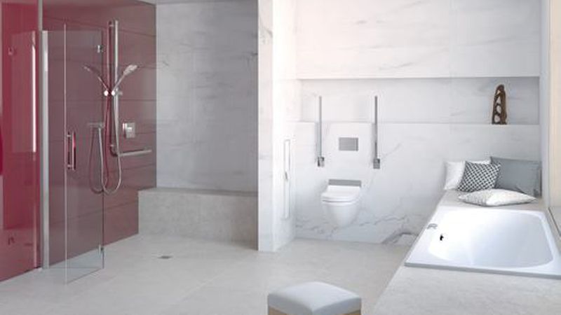 Moderner Badausbau kommt häufig ohne den Einbau einer Revisionsöffnung aus. Gerade bei großformatigen Fliesen ist der Einbau einer solchen Öffnung nicht ganz einfach und würde den optischen Eindruck stören. (Bild: wedi)