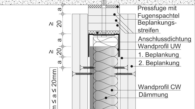 Gleitender Anschluss: Er wird dann notwendig, wenn die erwartete Deckendurchbiegung über 10 Millimetern liegt. (Bild: Peter Wachs)