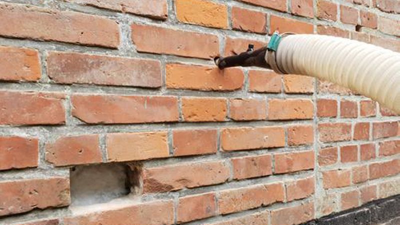 Einblasdämmung kann zum Beispiel bei zweischaligem Mauerwerk angewandt werden. Die Methode ist vor allem sehr zeitsparend. (Bild: ECOFIBRE Dämmstoffe GmbH)