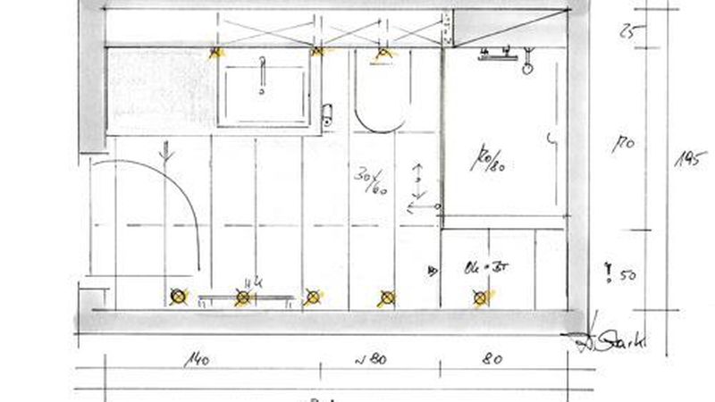 So lässt sich ein kleines Bad gekonnt renovieren – der Grundriss aus der Planungsphase: An der Größe des Bads ändert sich nichts. (Bild: Andrea Stark)