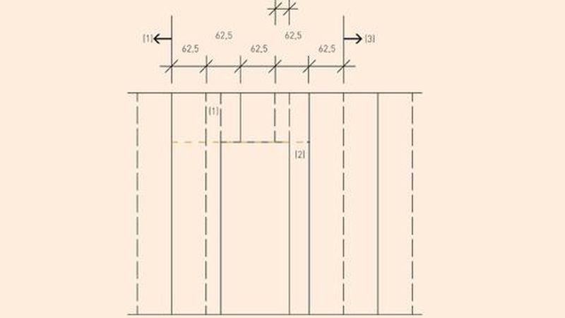 Beplankungsschema einlagig bekleideter Montagewand: (1) Verstärkungsprofil raumhoch für Türzarge; (2) Horizontaler Plattenstoß als Klebefuge gemäß Kapitel 2.5 und 2.8; (3) Bei angrenzenden Feldern axiale Stoßanordnung von Wandvorderseite zurückseite möglich (Bild: Fermacell)