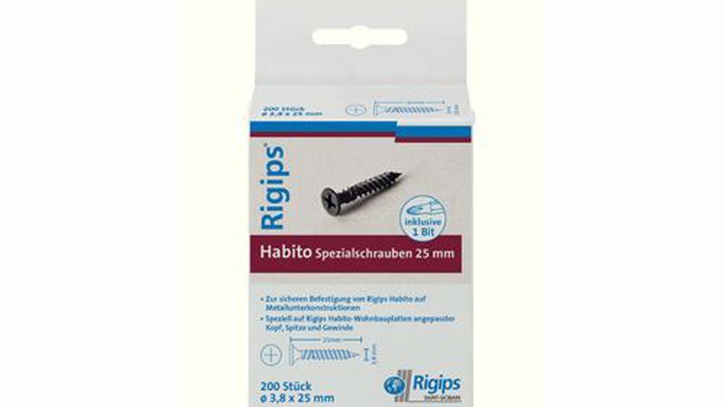 Rigips bietet für seine Hartgipsplatte spezielle Schnellbauschrauben mit einem modifizierten Gewinde in verschiedenen Längen an. (Bild: Saint Gobain Rigips)