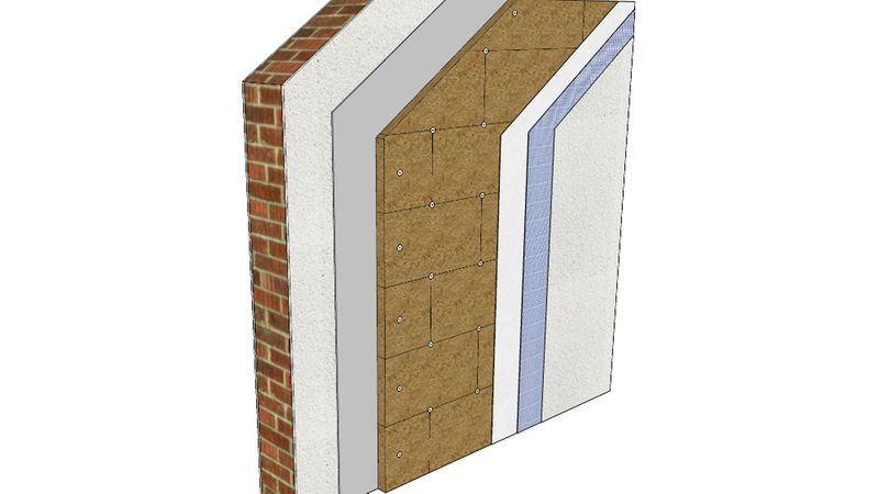 Schematischer Aufbau eines diffusionsoffenen Systems mit Holzfaserdämmung