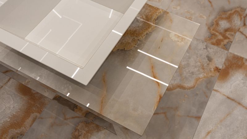 Das Layout der Ausstellung erlaubt es, sich den Materialien anzunähern und sie auszuprobieren. (Quelle: Casalgrande Padana)