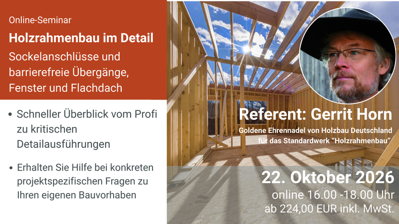 Ein Online-Seminar über Holzrahmenbau im Detail, das von einem Experten präsentiert wird.