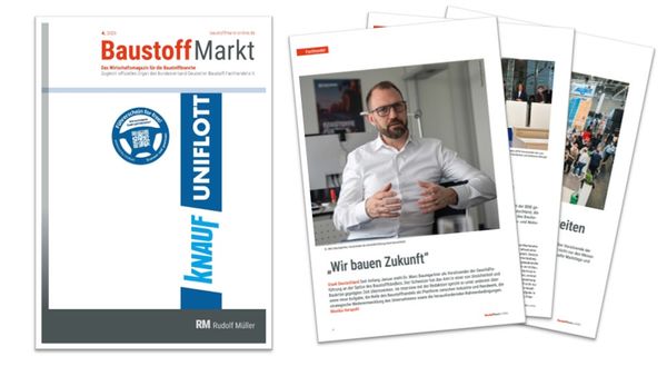 Ein Magazin mit dem Titel "Baustoff Markt" und einem Artikel über Zukunftsplanung in der Bauindustrie.