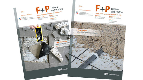 Die beiden Titelbilder der F+P Fliesen und Platten Ausgaben 1 und 2 2021