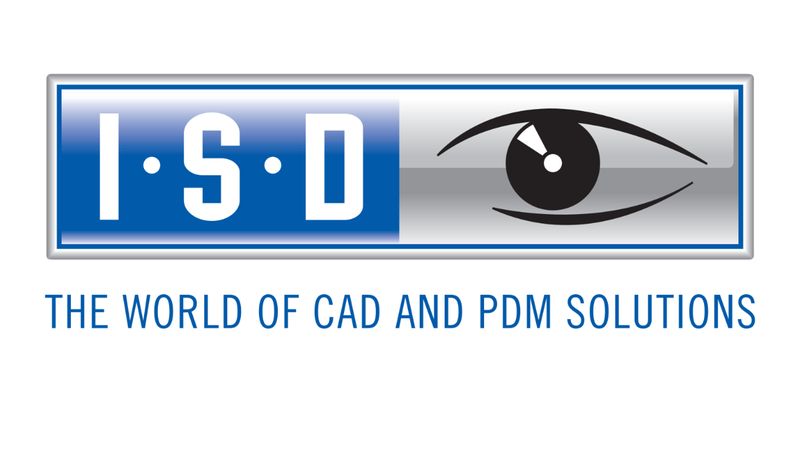 Ein Logo mit einem stilisierten Auge und den Buchstaben I.S.D., darunter der Text "The World of CAD and PDM Solutions".